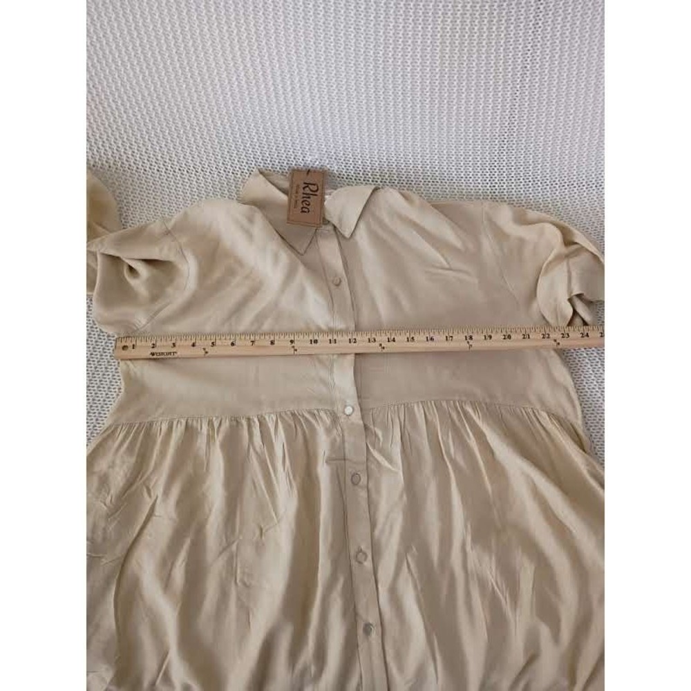 NWT RHEA Tan Tiered Babydoll Mini Dress L/XL Oversized Boho Viscose Short Sleeve - Picture 11 of 12